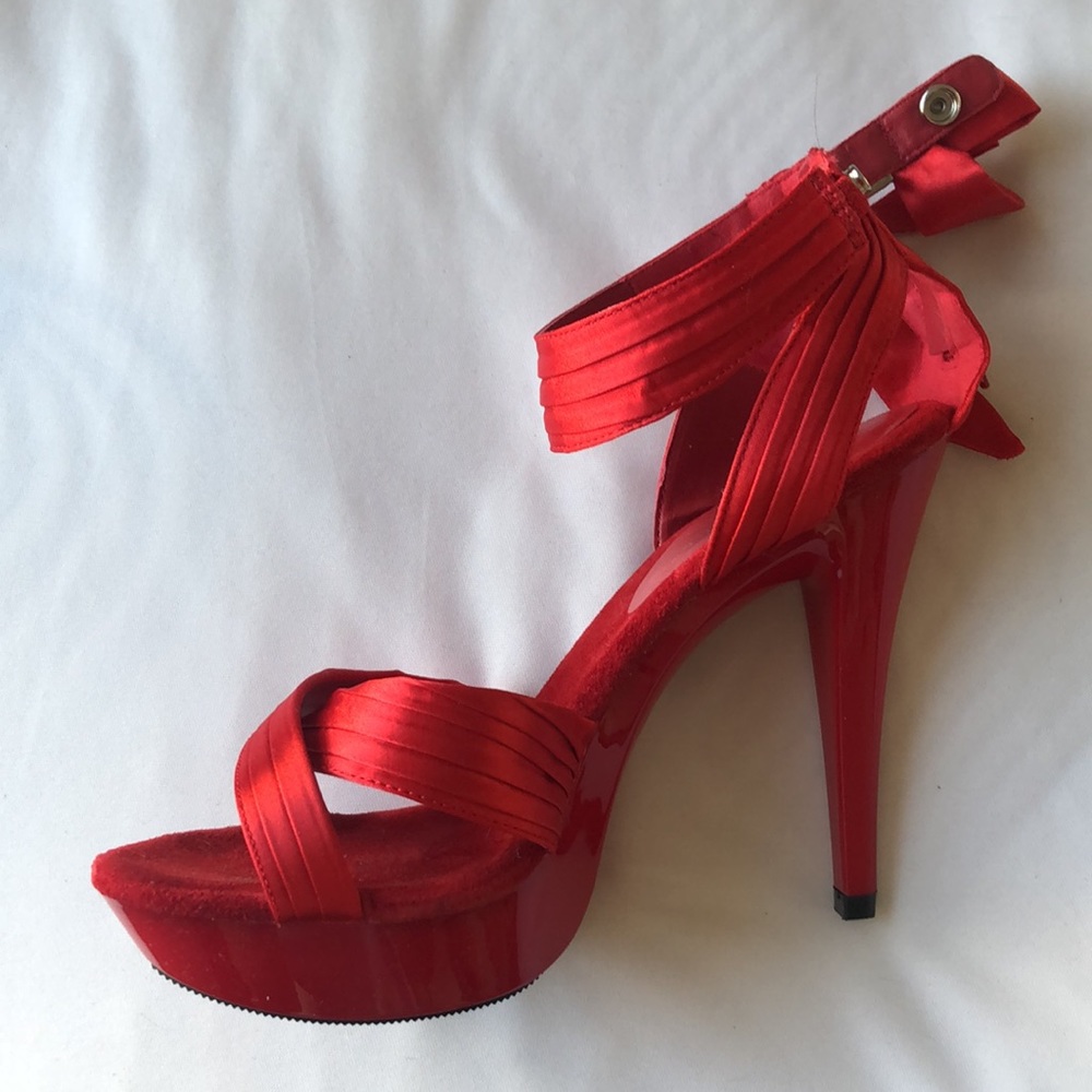 Women's Red Satin Strap Sandal Heels